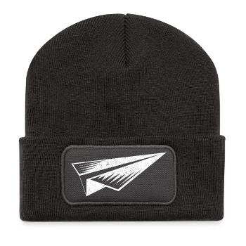 Silhouette d’avion en papier style grunge - Beanie recyclé à patch - charbon - Devant