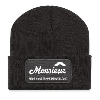 Herr Verheiratet Passendes Liebespaar Ehe - Recycelte Patch Beanie - Dunkelgrau - Vorne