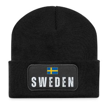 Flagge Schwedens, schwedischer Patriot - Recycelte Patch Beanie - Schwarz - Vorne