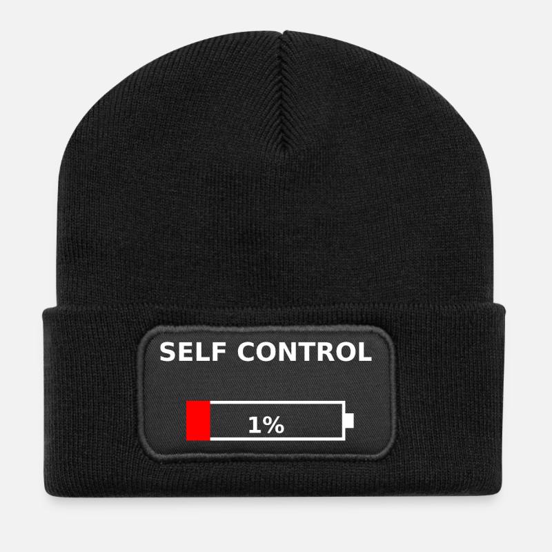 SELF CONTROL – 1% Battery Low - Recycled Patch Beanie - black