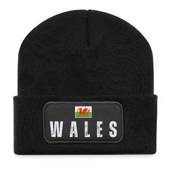 Flagge von Wales, ich liebe Wales - Recycelte Patch Beanie - Schwarz - Vorne