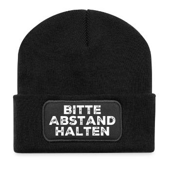 Bitte Abstand halten - Recycelte Patch Beanie - Schwarz - Vorne