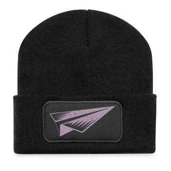Silhouette d'avion en papier style grunge - Beanie recyclé à patch - noir - Devant