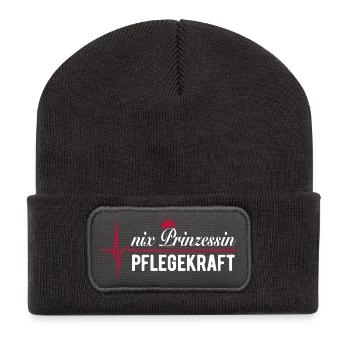 Nix Prinzessin - Pflegekraft - Geschenk - Recycelte Patch Beanie - Dunkelgrau - Vorne