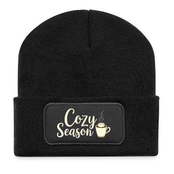 Cozy Season Herbstgetränk  - Recycelte Patch Beanie - Schwarz - Vorne