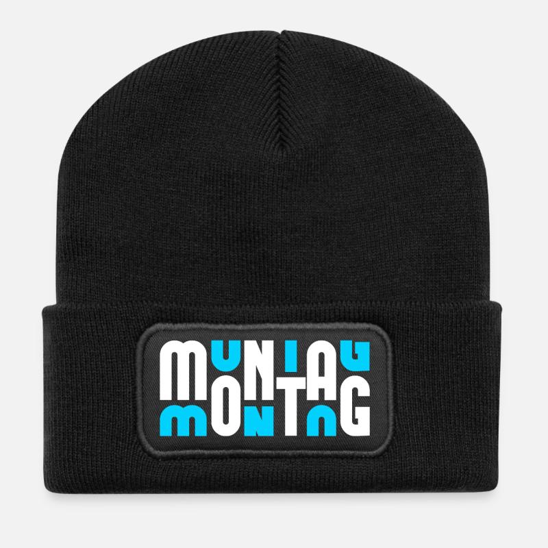 Motiv Montag Weiß/Cyan - Recycelte Patch Beanie - Schwarz