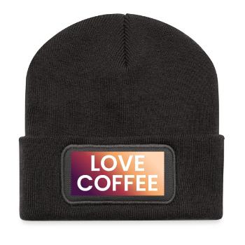 Kaffee Liebe im Farbverlauf - Recycelte Patch Beanie - Dunkelgrau - Vorne