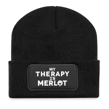 My Therapy Is Merlot Lustiger Wein Spruch - Recycelte Patch Beanie - Schwarz - Vorne