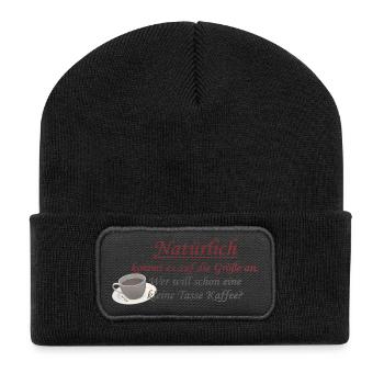 Bien sûr, la taille compte – blague sur le café - Beanie recyclé à patch - noir - Devant