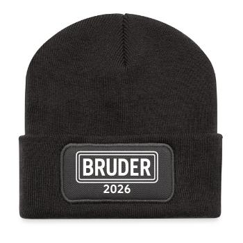 BRUDER 2026 Stolze Geschwister Ankündigung - Recycelte Patch Beanie - Dunkelgrau - Vorne