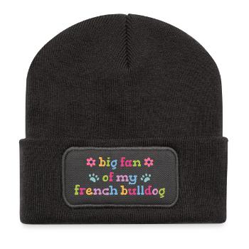 Großer Fan von meinem French Bulldog - Recycelte Patch Beanie - Dunkelgrau - Vorne