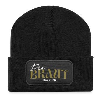 Braut 2026 - Junggesellinnenabschied JGA Damen - Recycelte Patch Beanie - Schwarz - Vorne