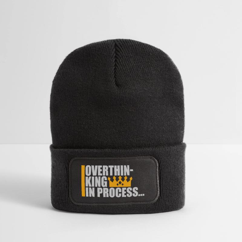 Overthinking In Process Funny Brooding Saying Logo Recycled Patch Beanie