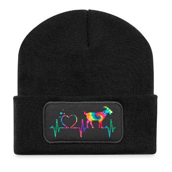 Regenbogenherzziege - Recycelte Patch Beanie - Schwarz - Vorne