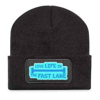 Life In The Fast Lane Schwimmer Lustig Pool Spruch - Recycelte Patch Beanie - Dunkelgrau - Vorne