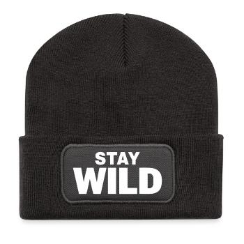 STAY WILD Abenteuer Freiheit Statement - Recycelte Patch Beanie - Dunkelgrau - Vorne