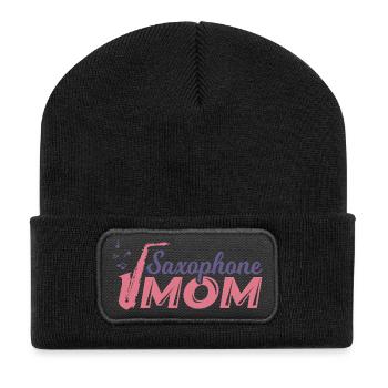 Saxophon Mutter - Recycelte Patch Beanie - Schwarz - Vorne