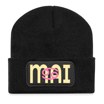 Anniversaire mai - Signe du zodiaque Cancer - Beanie recyclé à patch - noir - Devant