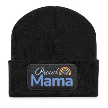 Proud Mama Regenbogen - Recycelte Patch Beanie - Schwarz - Vorne