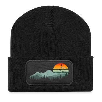 Vintage Mountain Sunrise Aventure Rétro Nature - Beanie recyclé à patch - noir - Devant