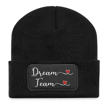 Dream Team Herz Typographie - Recycelte Patch Beanie - Schwarz - Vorne