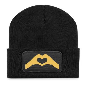 Herz Hände Silhouette - Recycelte Patch Beanie - Schwarz - Vorne