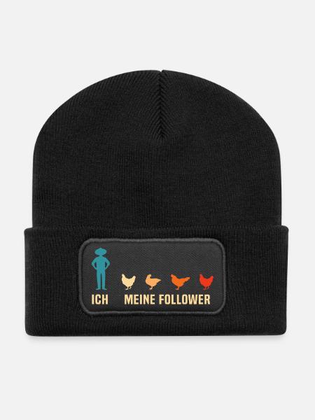 Ich und meine Follower - Huhn - Hühner - Hahn - Recycelte Patch Beanie - Schwarz