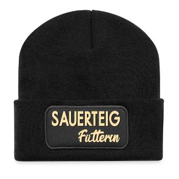 SAUERTEIG, BROT BACKEN - Recycelte Patch Beanie - Schwarz - Vorne