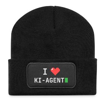 I ♥ KI-Agent – Terminal Pixelherz - Recycelte Patch Beanie - Schwarz - Vorne