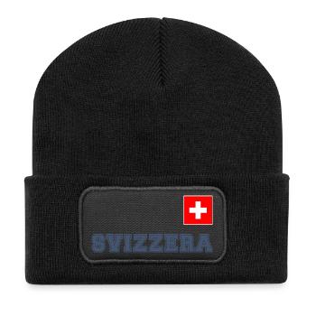 SVIZZERA - SCHWEIZ Trikot Look - mit Fahne Flagge - Recycelte Patch Beanie - Schwarz - Vorne
