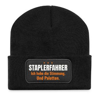 Staplerfahrer – Stimmung & Paletten (dunkel) - Recycelte Patch Beanie - Schwarz - Vorne
