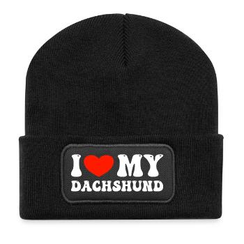 I Love My Dachshund - Recycelte Patch Beanie - Schwarz - Vorne