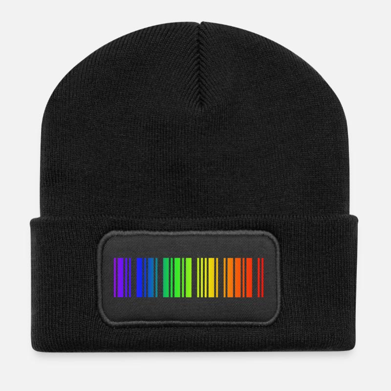 Regenbogen Strichcode, LGBT - Recycelte Patch Beanie - Schwarz