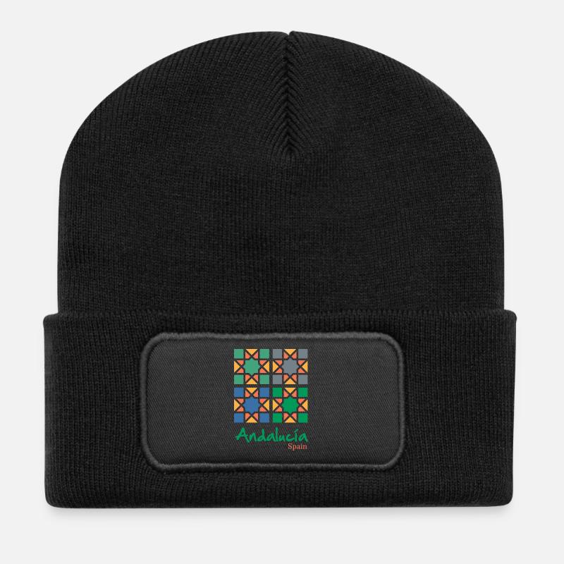 Andalusian Tiles 4 - Recycelte Patch Beanie - Schwarz