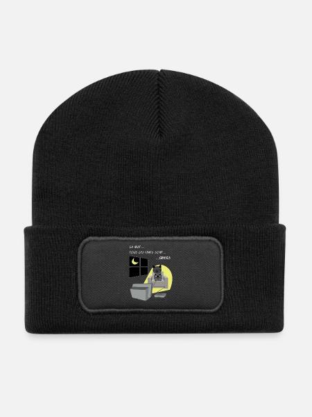 chats geeks - Beanie recyclé à patch - noir