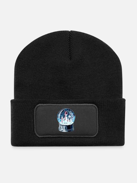 Weihnachten Schneekugel - Recycelte Patch Beanie - Schwarz