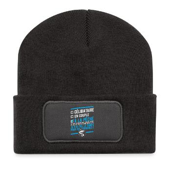 "Célibataire en couple à la pêche" - Beanie recyclé à patch - charbon - Devant