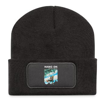 Funny rock climbing motive Hang on - Recycled Patch Beanie - dark grey - Front