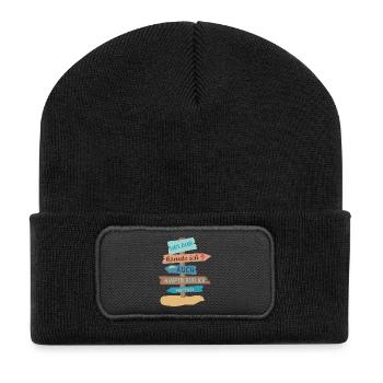 Urlaub - Recycelte Patch Beanie - Schwarz - Vorne