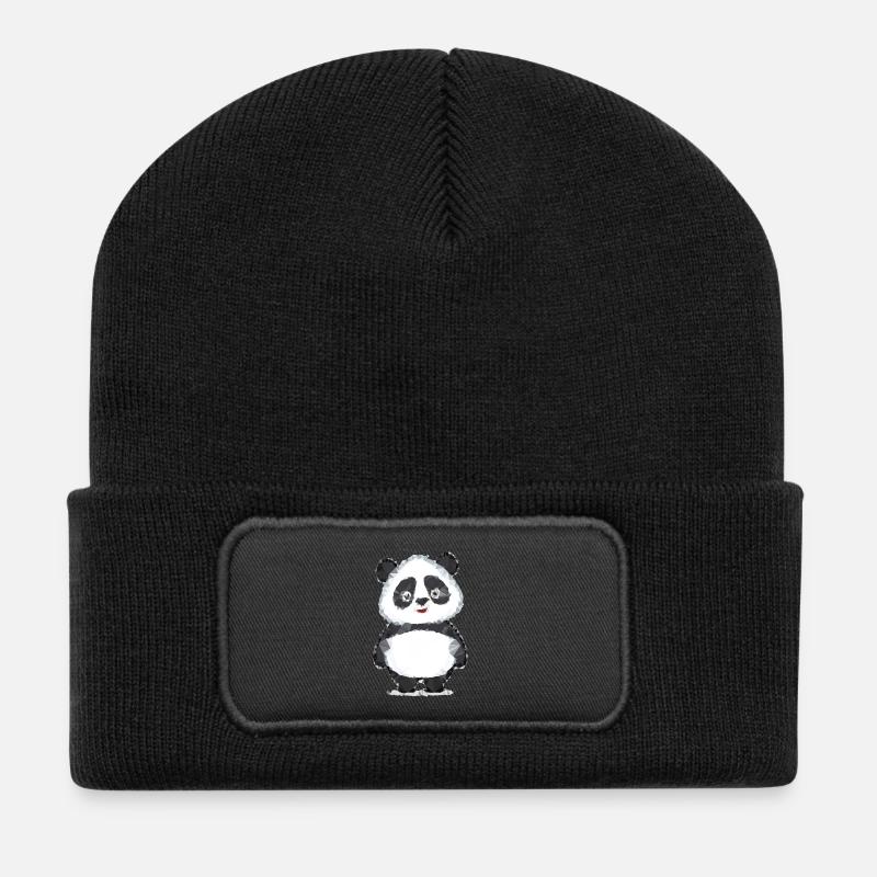 Panda Polygon - Recycelte Patch Beanie - Schwarz