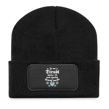 In am Dirndl würde i Di grod unnötig gamsig machn - Recycelte Patch Beanie - Schwarz - Vorne
