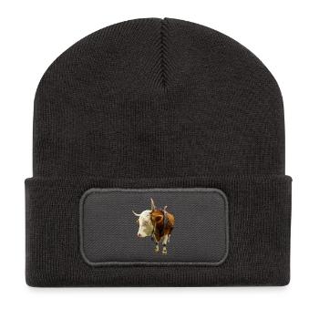 cow beef rind kuh animal tier - Recycelte Patch Beanie - Dunkelgrau - Vorne