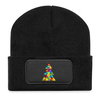 bunter Weihnachtsbaum Oh Tannenbaum Hipster Grunge - Recycelte Patch Beanie - Schwarz - Vorne