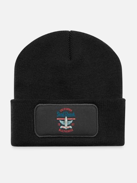 SURF BEACH - Vintage Surf Surfing & Surfer Shirt - Recycled Patch Beanie - black