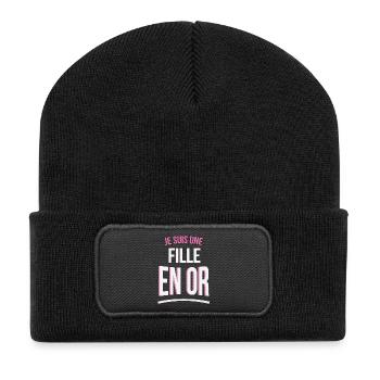 je suis une Fille en or cadeau idée humour - Beanie recyclé à patch - noir - Devant