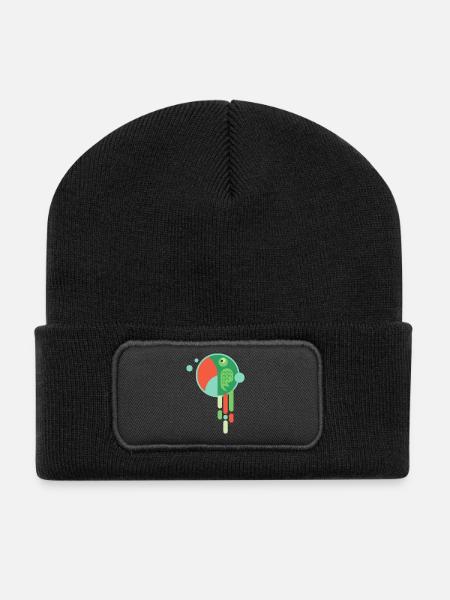 BUNTER PAPAGEI - Lustiger Comic Vogel Geschenk - Recycelte Patch Beanie - Schwarz