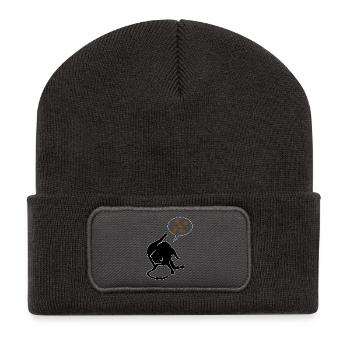 Cat licks butt and thinks about coffee caffeine - Recycled Patch Beanie - dark grey - Front