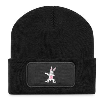 lapin tamponnant idée de cadeau de Pâques - Beanie recyclé à patch - noir - Devant
