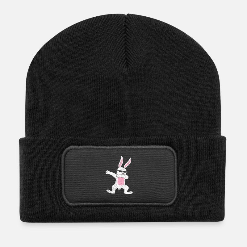 lapin tamponnant idée de cadeau de Pâques - Beanie recyclé à patch - noir