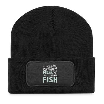 je m'en fish cadeau - Beanie recyclé à patch - noir - Devant